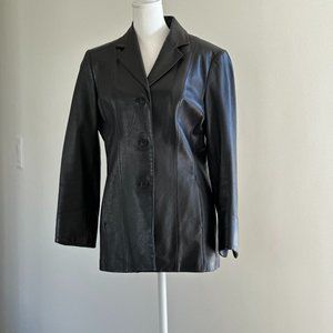 CASLON BLACK LEATHER JACKET BLAZER SZ SMALL TAILORED AND SLIMMING LOOK!